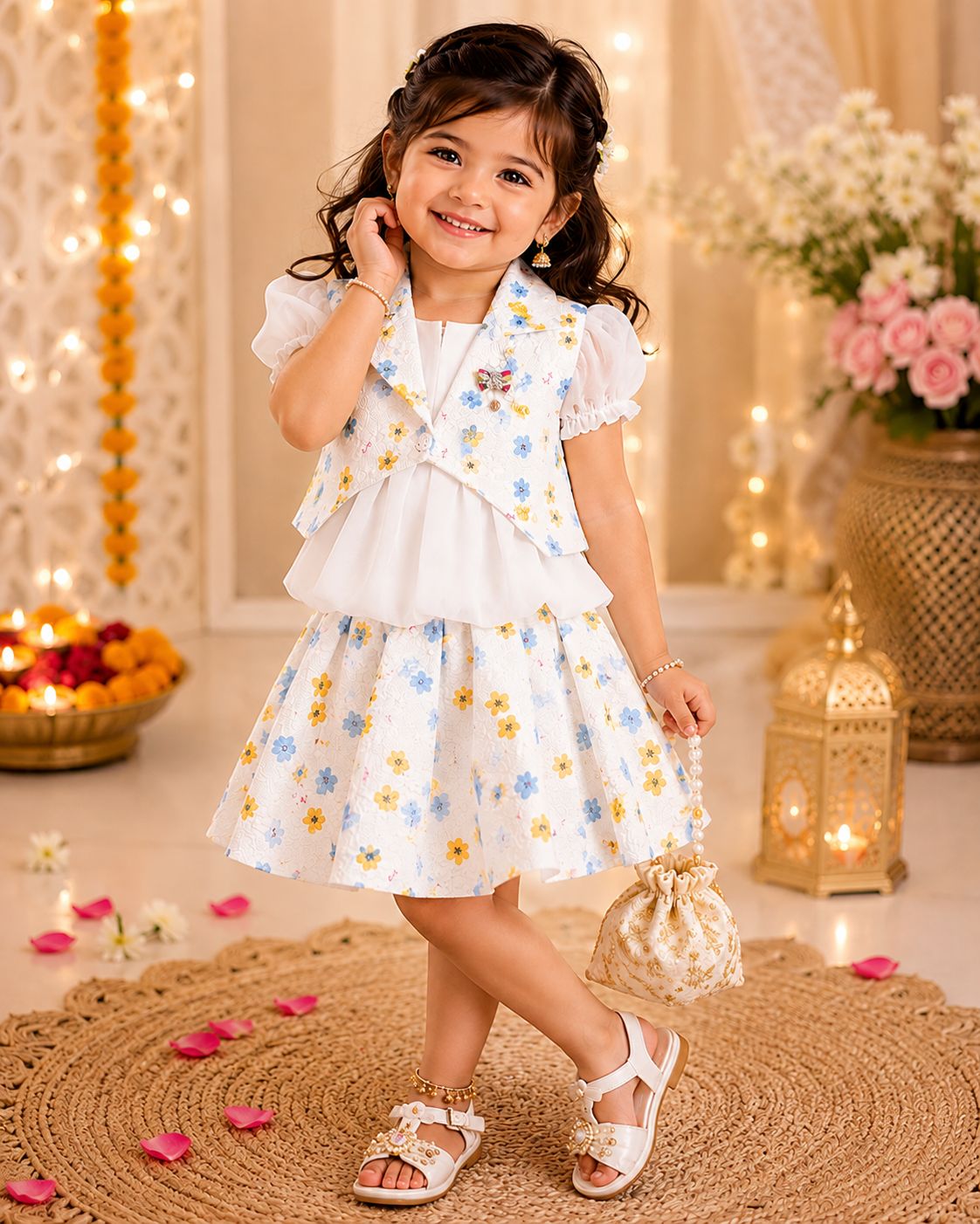 Daisy Bloom Embossed Party Skirt Set