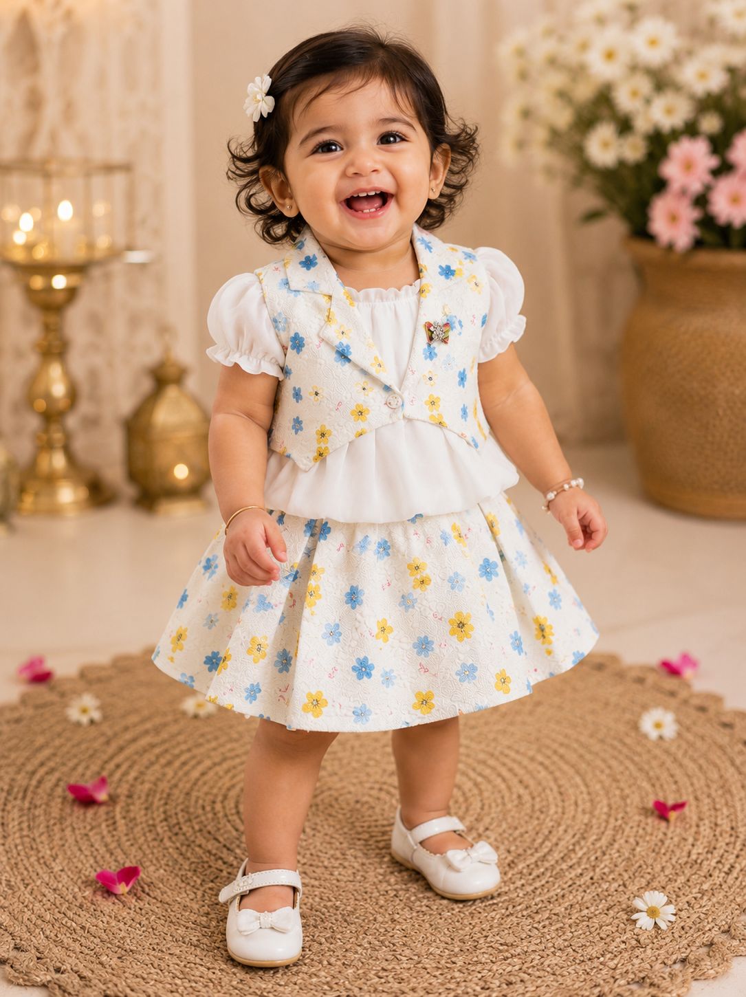 Daisy Bloom Embossed Party Skirt Set