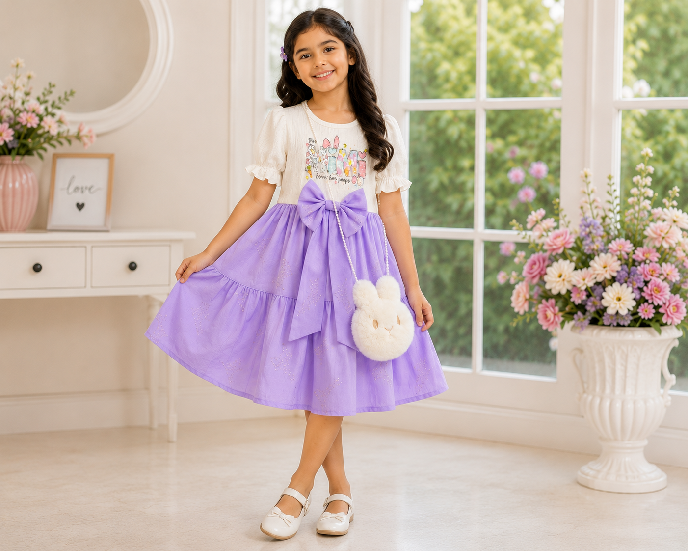 Munchkins Lavender Bunny Bow Dress