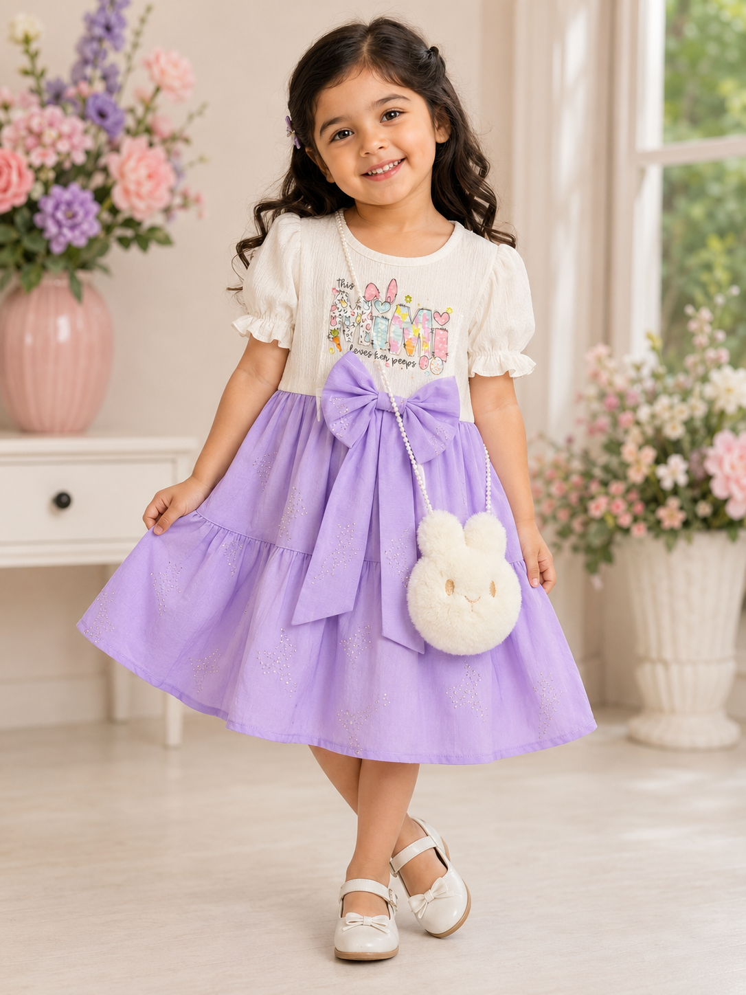 Munchkins Lavender Bunny Bow Dress