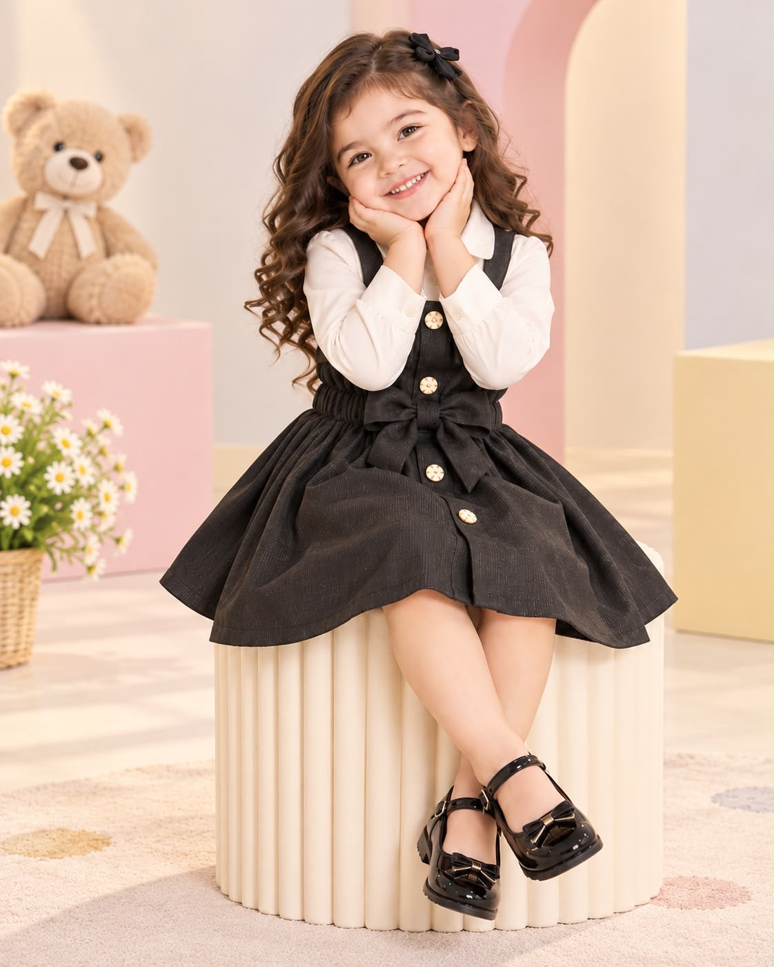 Classic Black Pinafore Dress with White Shirt for Girls