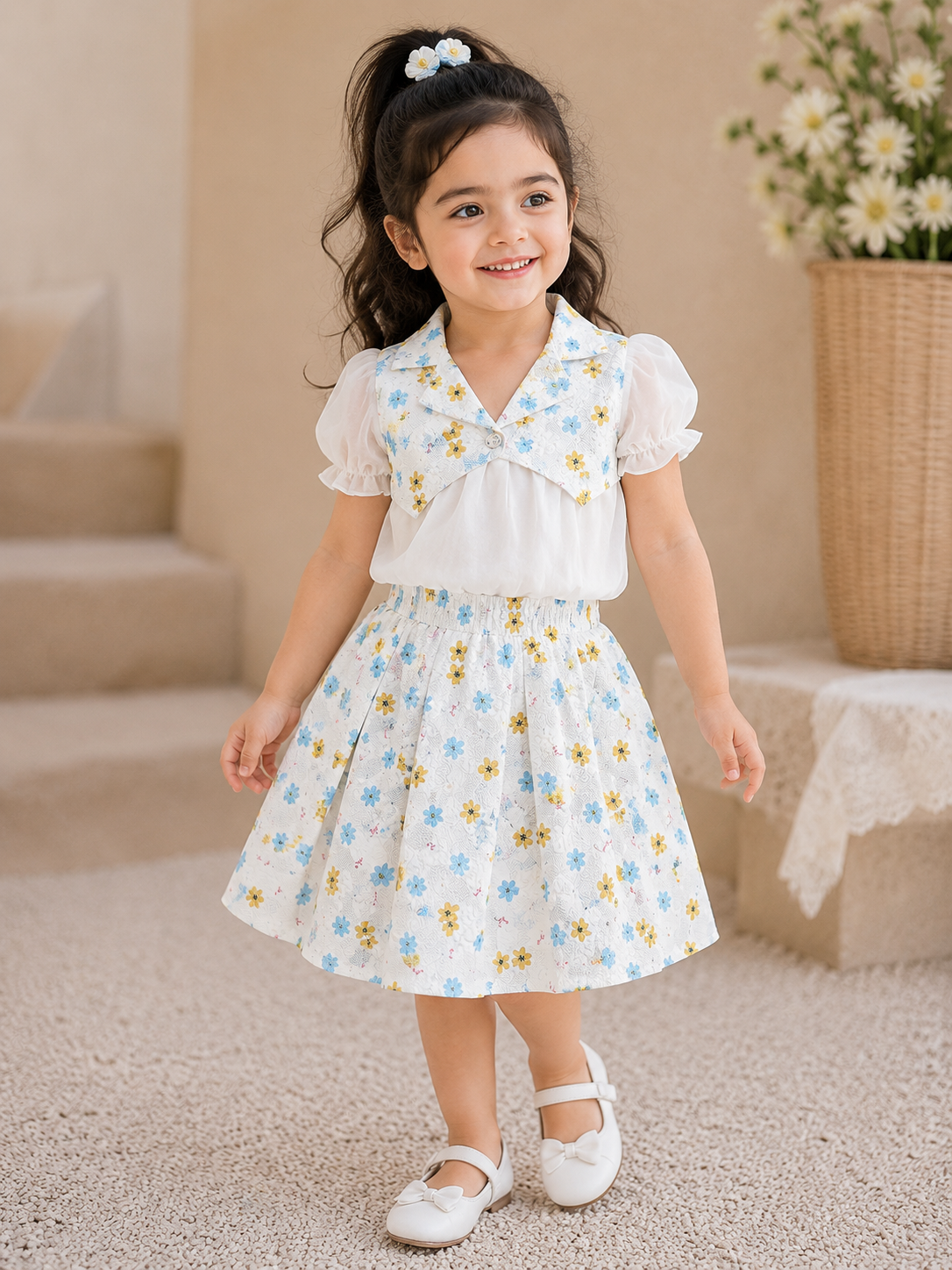 Daisy Bloom Embossed Party Skirt Set