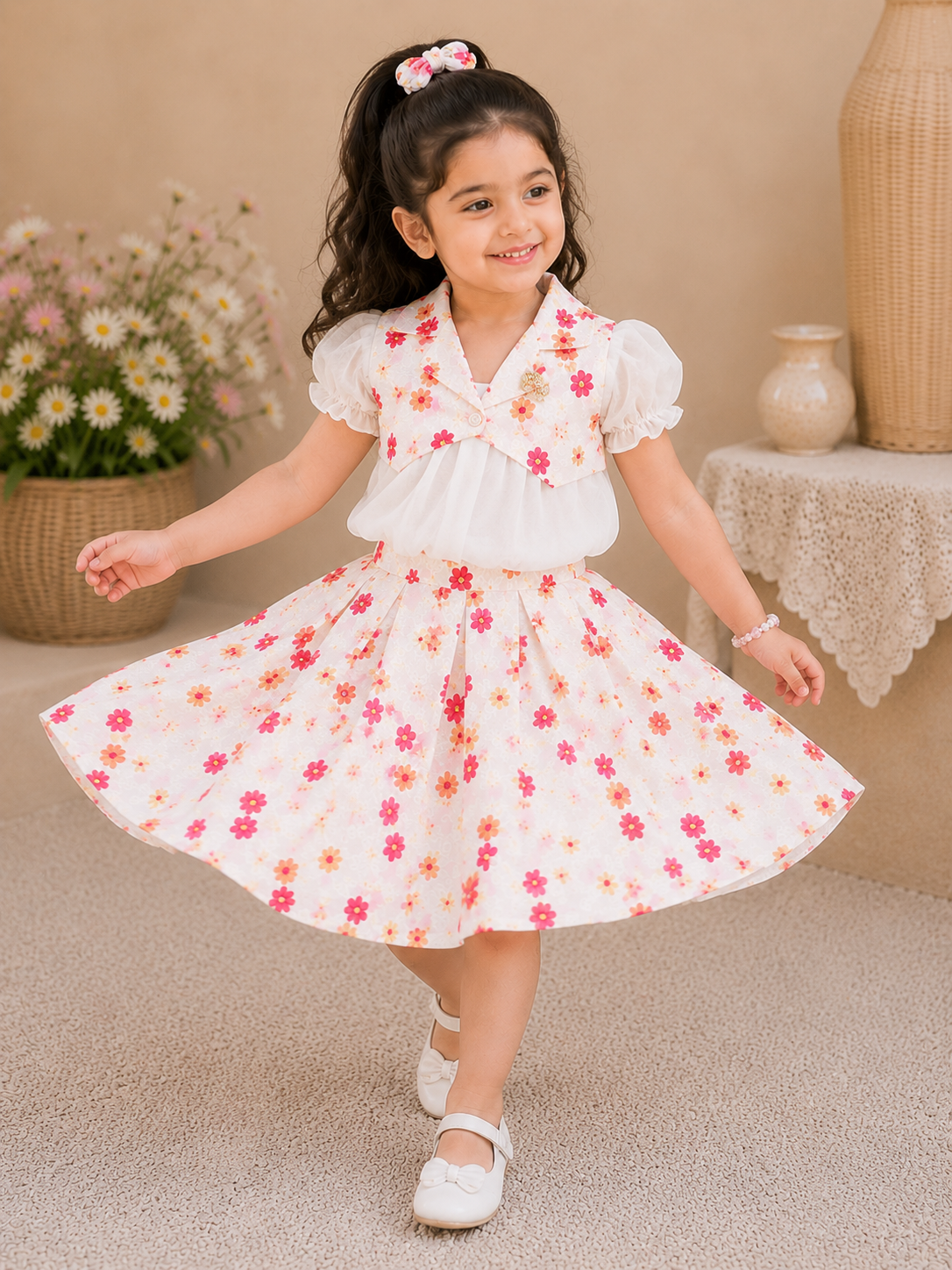 Daisy Bloom Embossed Party Skirt Set
