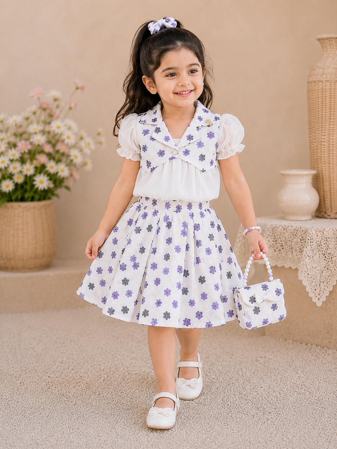 Daisy Bloom Embossed Party Skirt Set