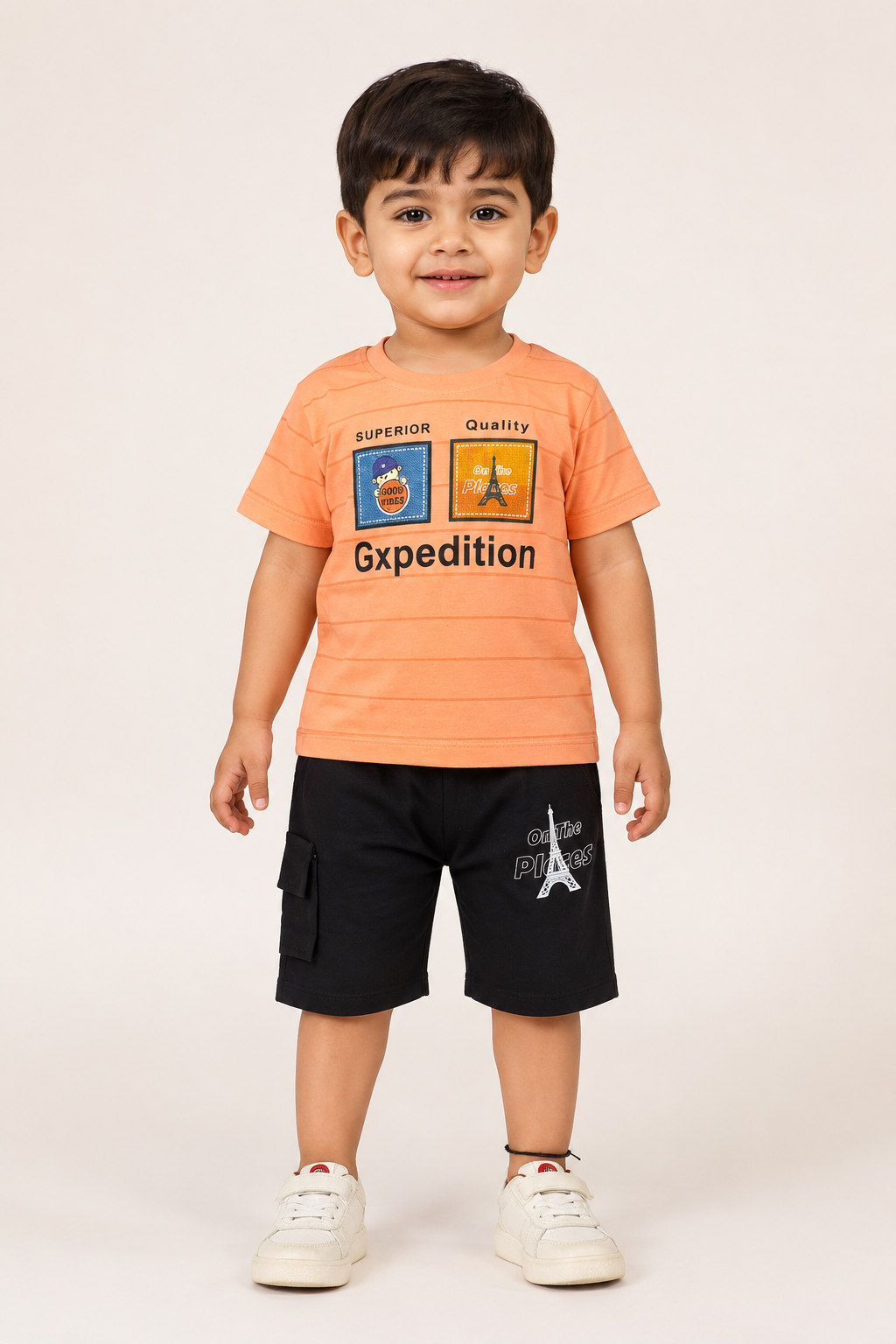 Kids Yellow Graphic Tee with Black Shorts Boys Summer Outfit Set