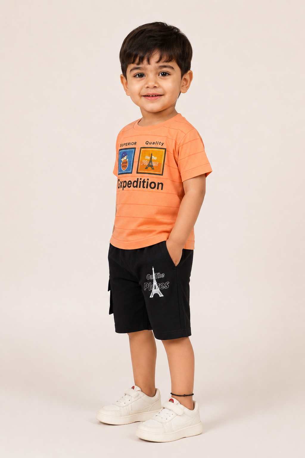 Kids Yellow Graphic Tee with Black Shorts Boys Summer Outfit Set