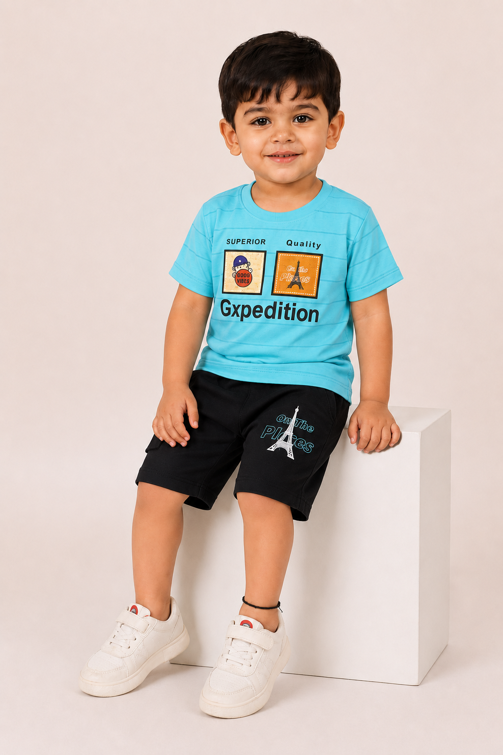 Kids Yellow Graphic Tee with Black Shorts Boys Summer Outfit Set