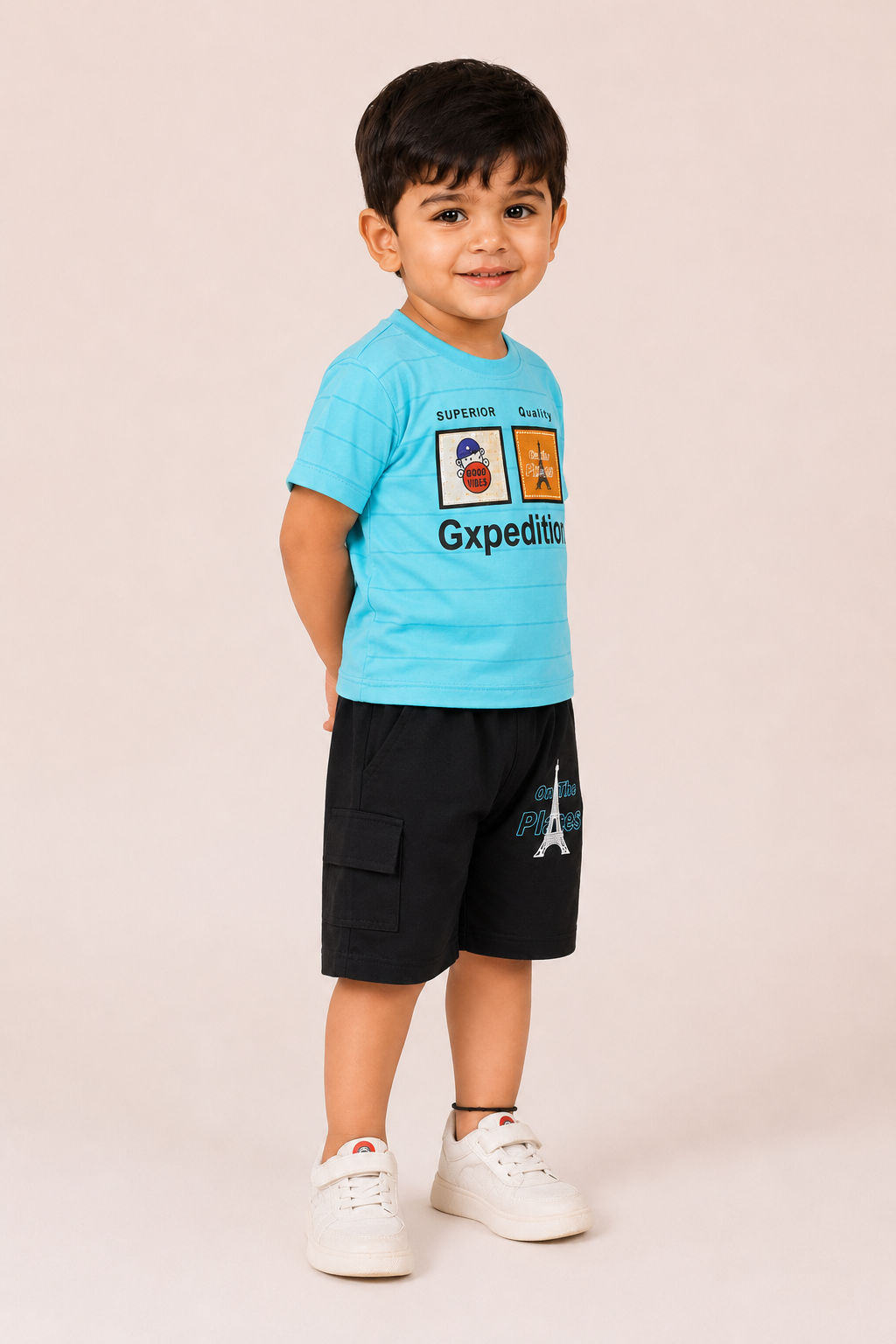 Kids Yellow Graphic Tee with Black Shorts Boys Summer Outfit Set