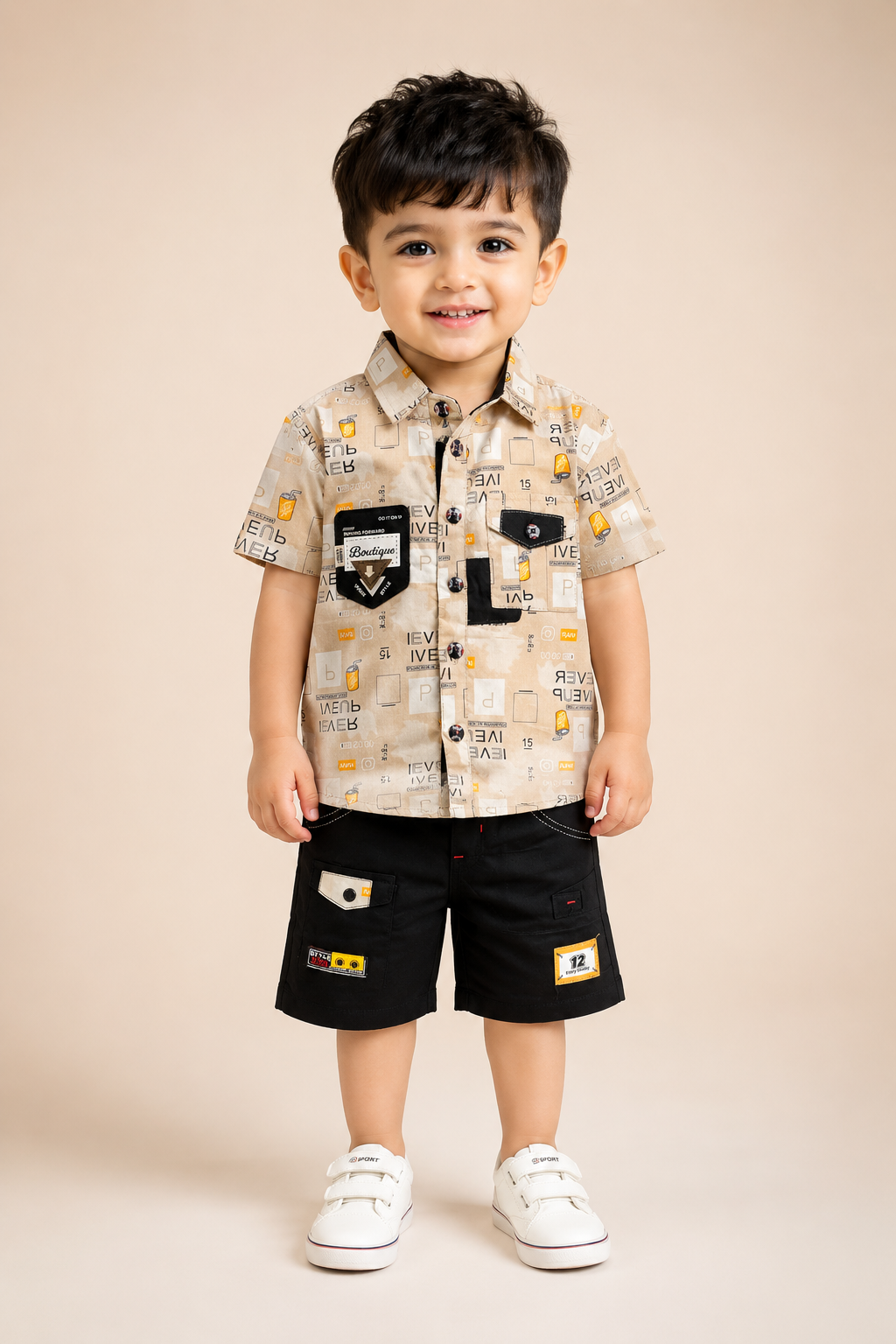Boys Premium Printed Shirt & Cargo Shorts Co-Ord Set