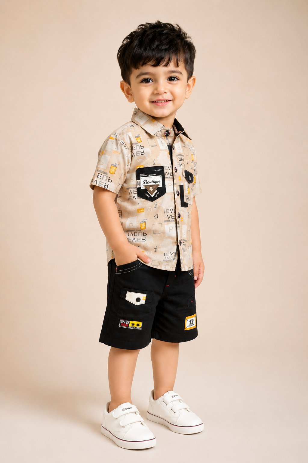 Boys Premium Printed Shirt & Cargo Shorts Co-Ord Set