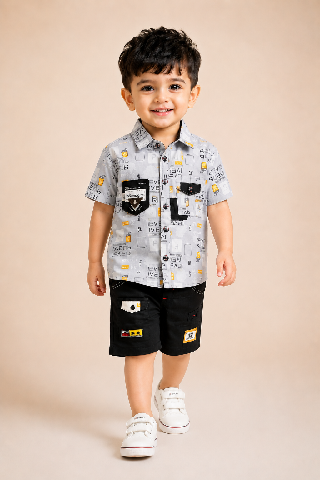 Boys Premium Printed Shirt & Cargo Shorts Co-Ord Set