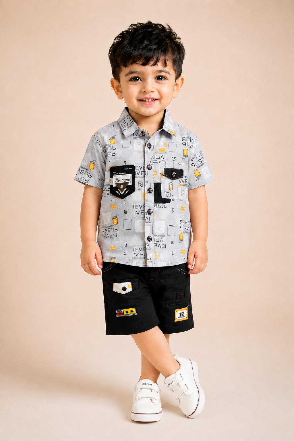 Boys Premium Printed Shirt & Cargo Shorts Co-Ord Set