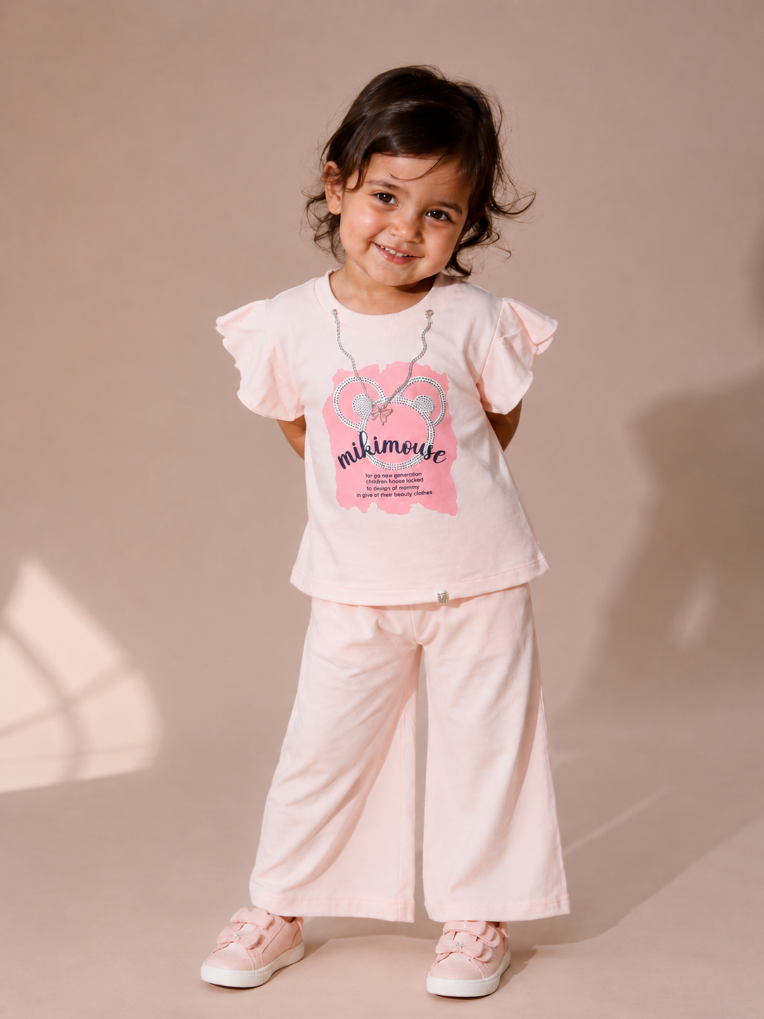 Girls Premium Printed Top & Wide Leg Pants Co-Ord Set