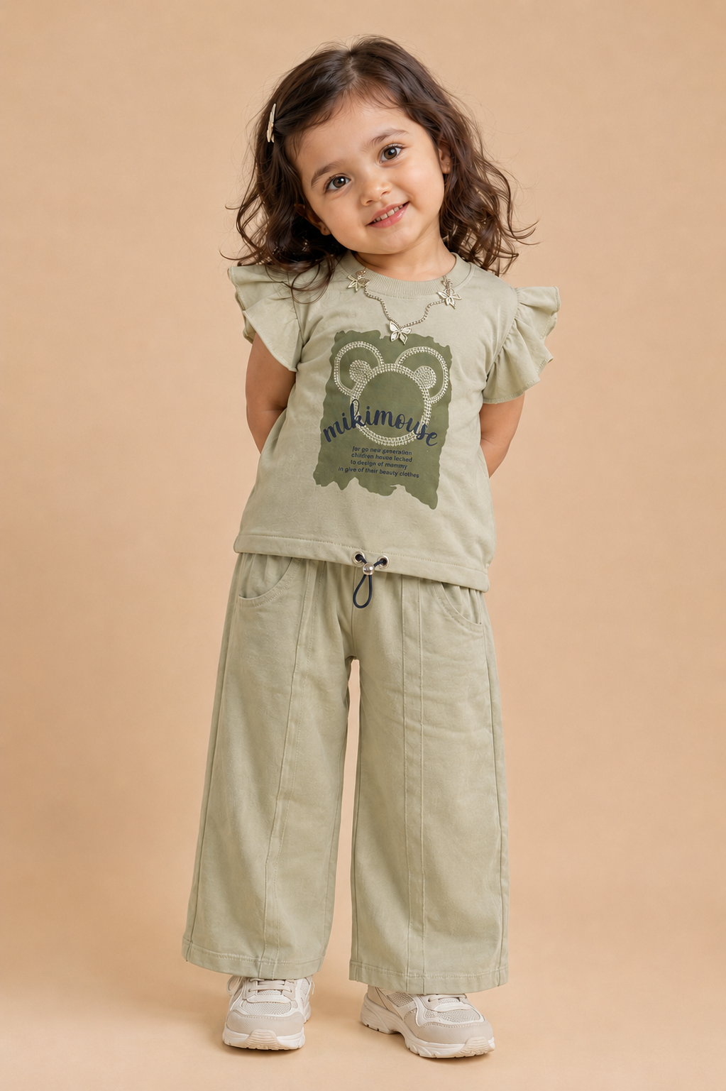 Girls Premium Printed Top & Wide Leg Pants Co-Ord Set