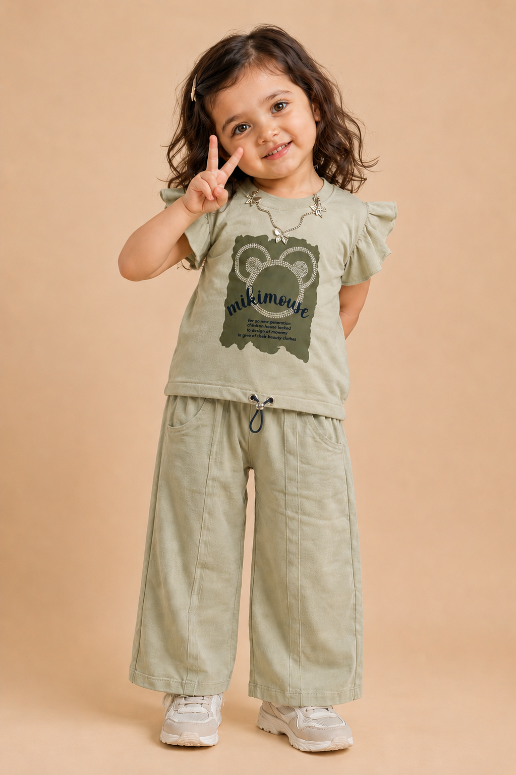 Girls Premium Printed Top & Wide Leg Pants Co-Ord Set