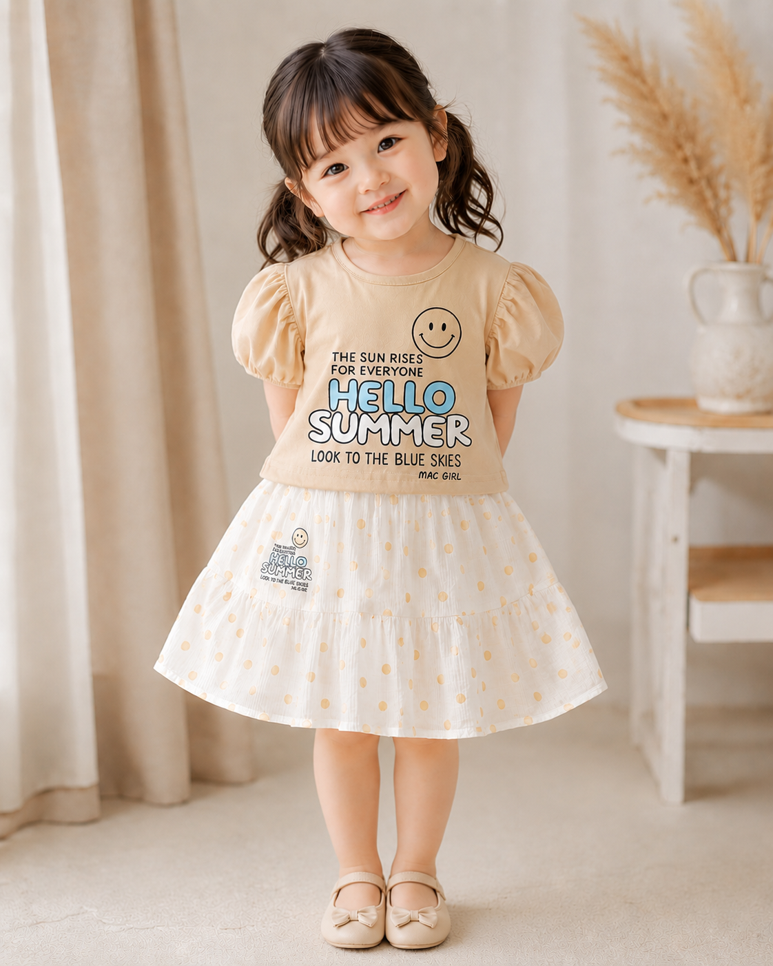 Girls Premium Summer Top & Polka Dot Skirt Set