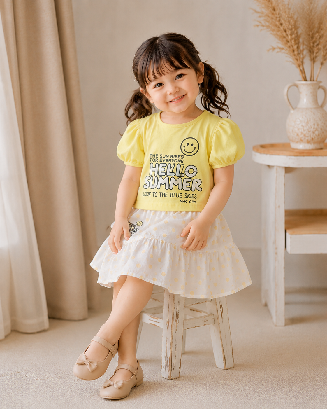 Girls Premium Summer Top & Polka Dot Skirt Set