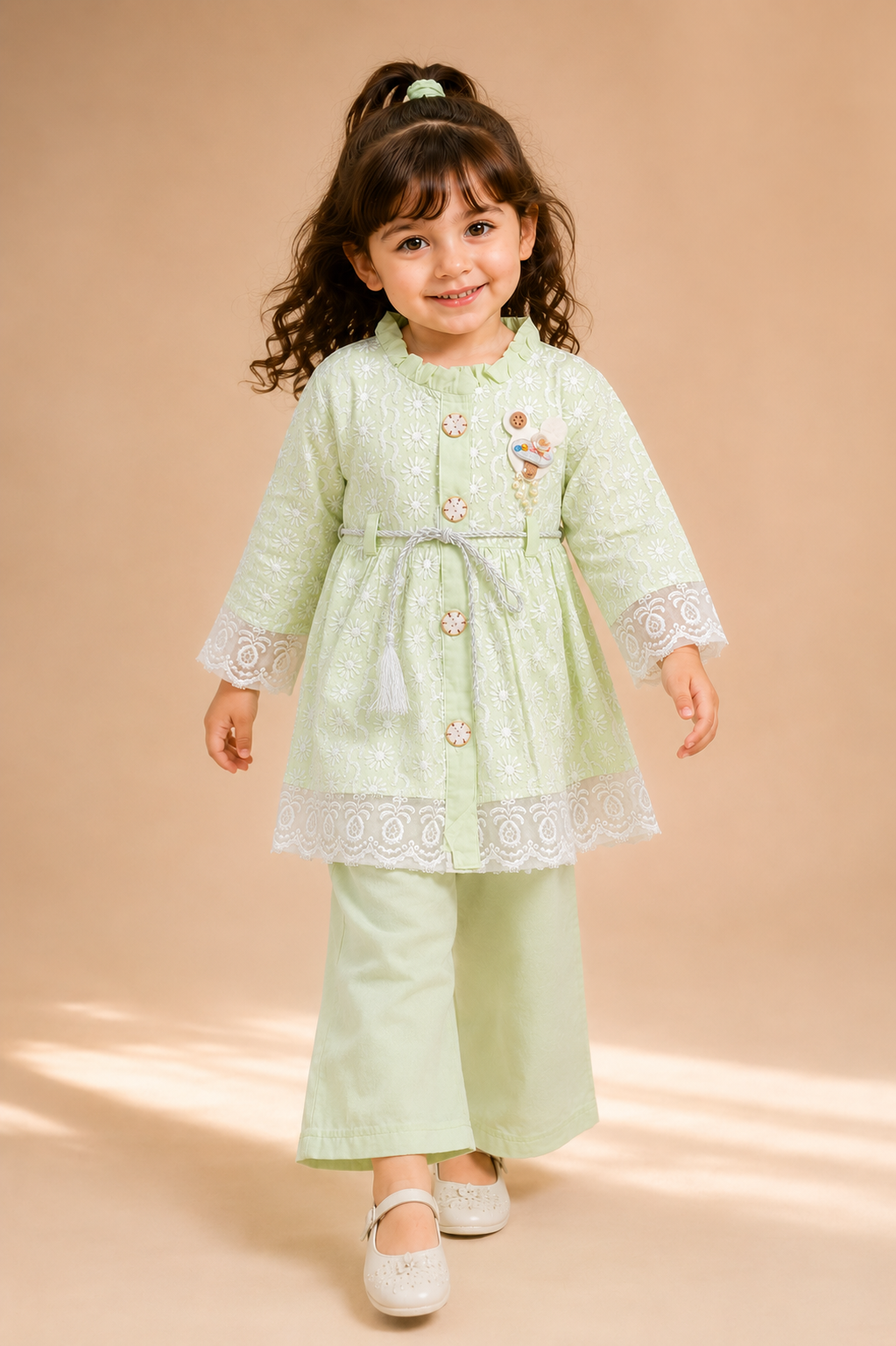 Girls Premium Embroidered Kurti & Palazzo Pants Set