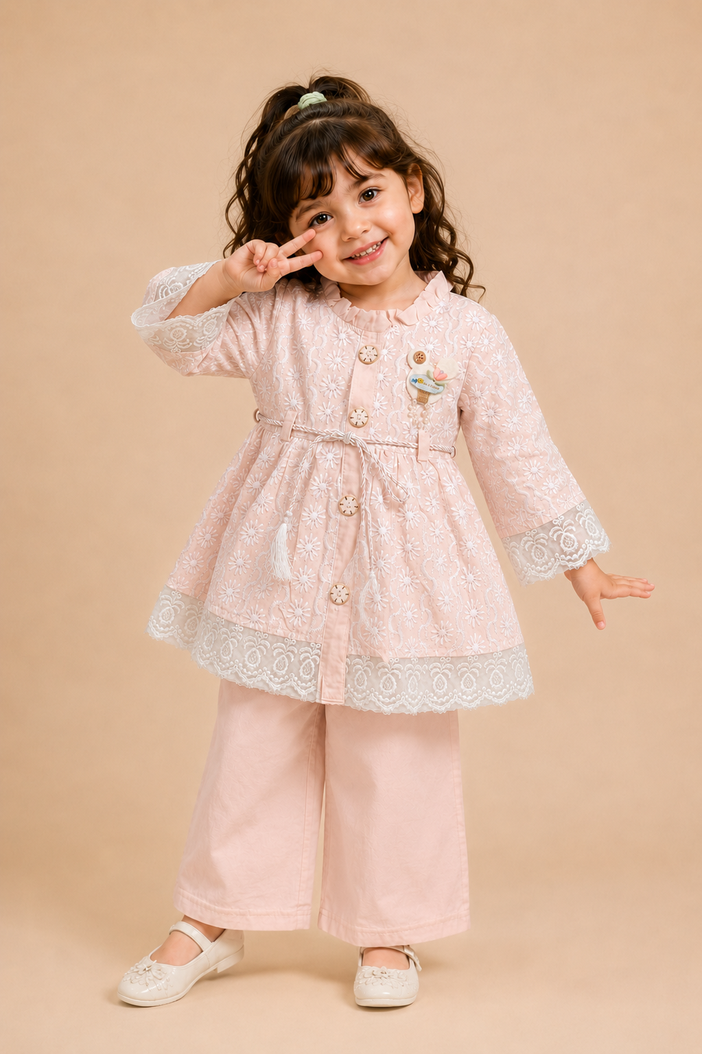 Girls Premium Embroidered Kurti & Palazzo Pants Set