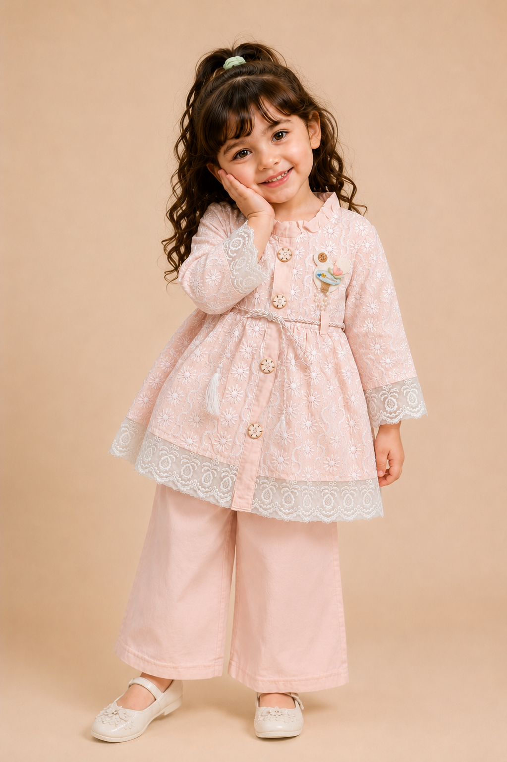 Girls Premium Embroidered Kurti & Palazzo Pants Set