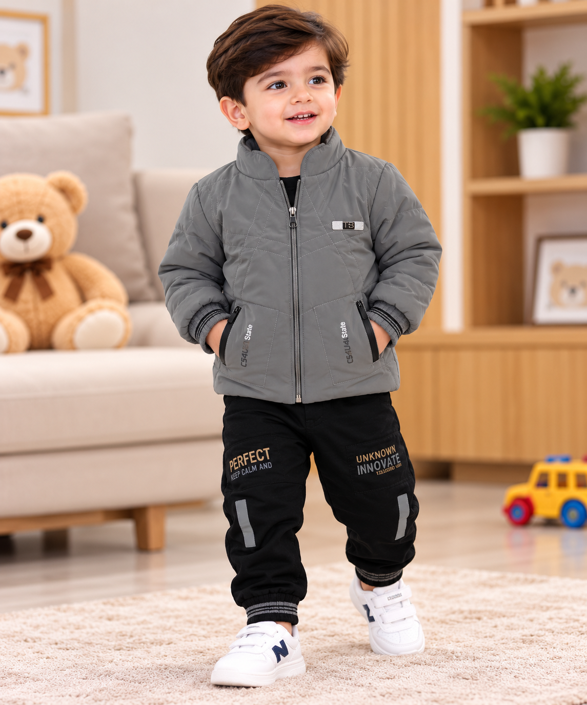 Boys Premium 2-Piece Winter Set – Padded Puffer Jacket & Cargo Pants