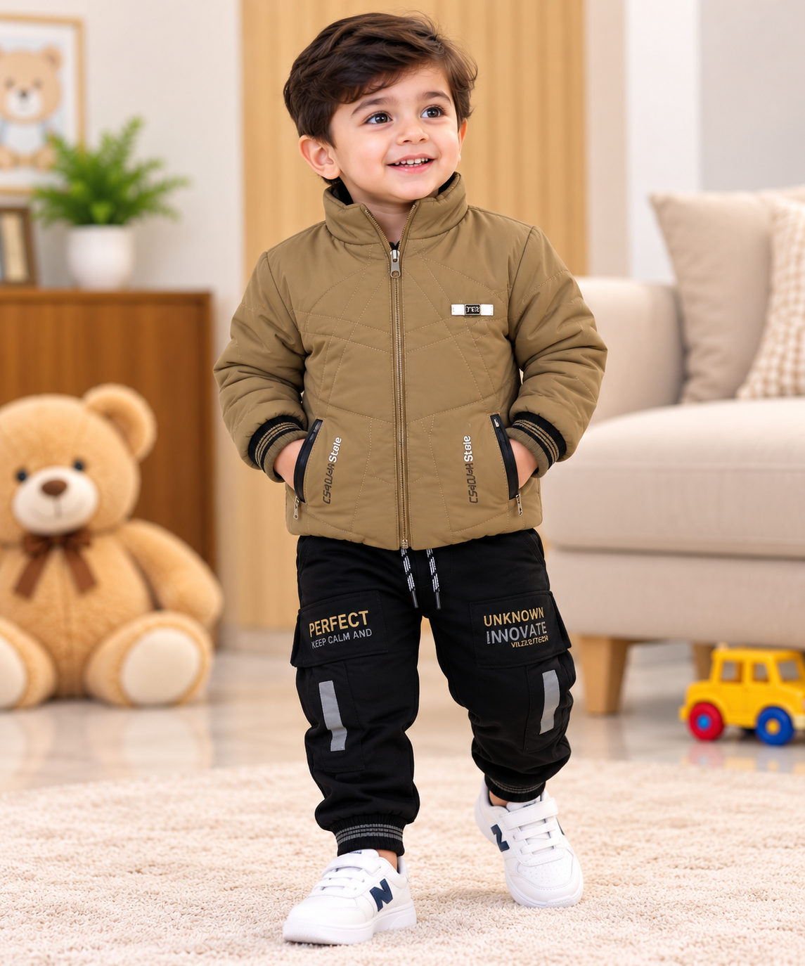 Boys Premium 2-Piece Winter Set – Padded Puffer Jacket & Cargo Pants