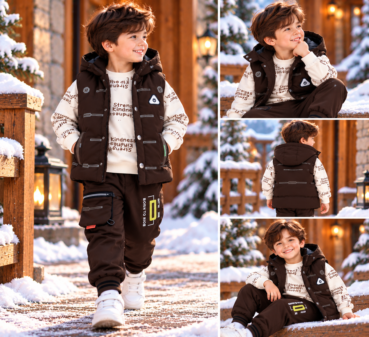 Boys Premium Winter 3-Piece Puffer Vest Outfit Sett