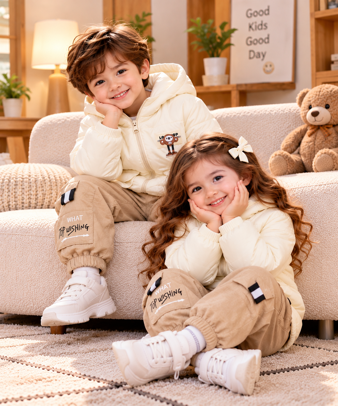 Kids Premium Hooded Puffer Jacket & Cargo Trouser Winter Set