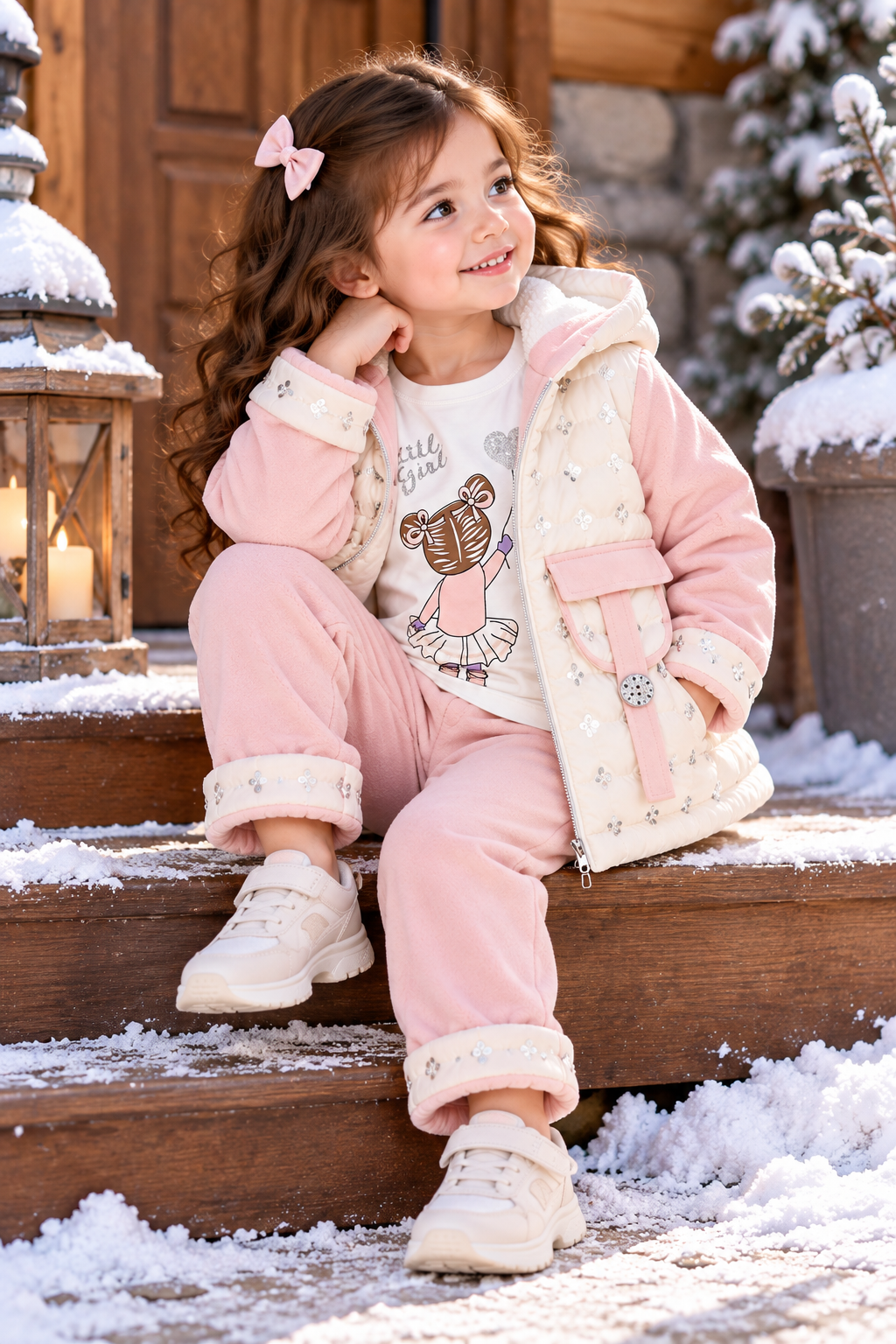 Girls Premium Floral Hooded Jacket 3 Piece Winter Set