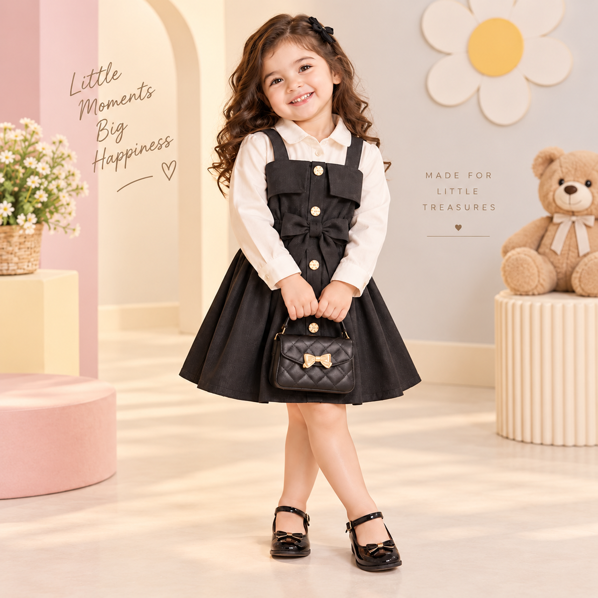 Classic Black Pinafore Dress with White Shirt for Girls