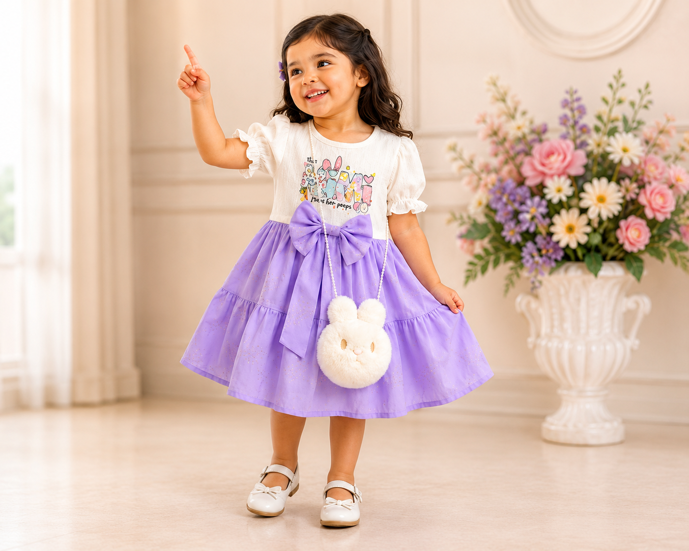 Munchkins Lavender Bunny Bow Dress