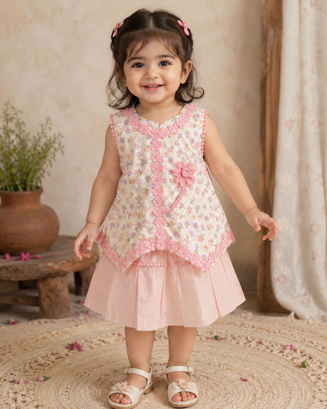 Girls sleeveless top with flared skirt