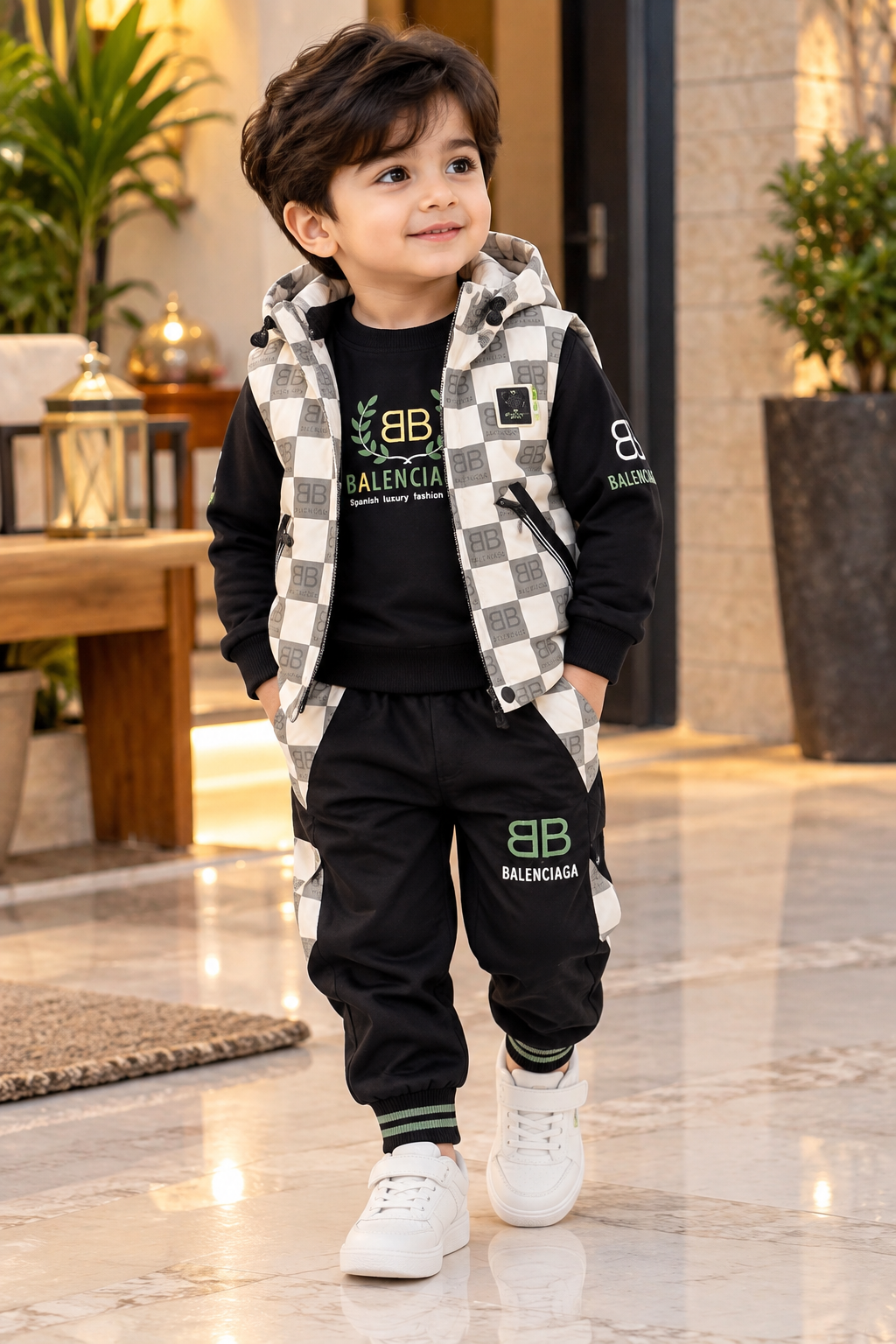 Urban Check Boys Premium 3-Piece Suit – Green & Grey