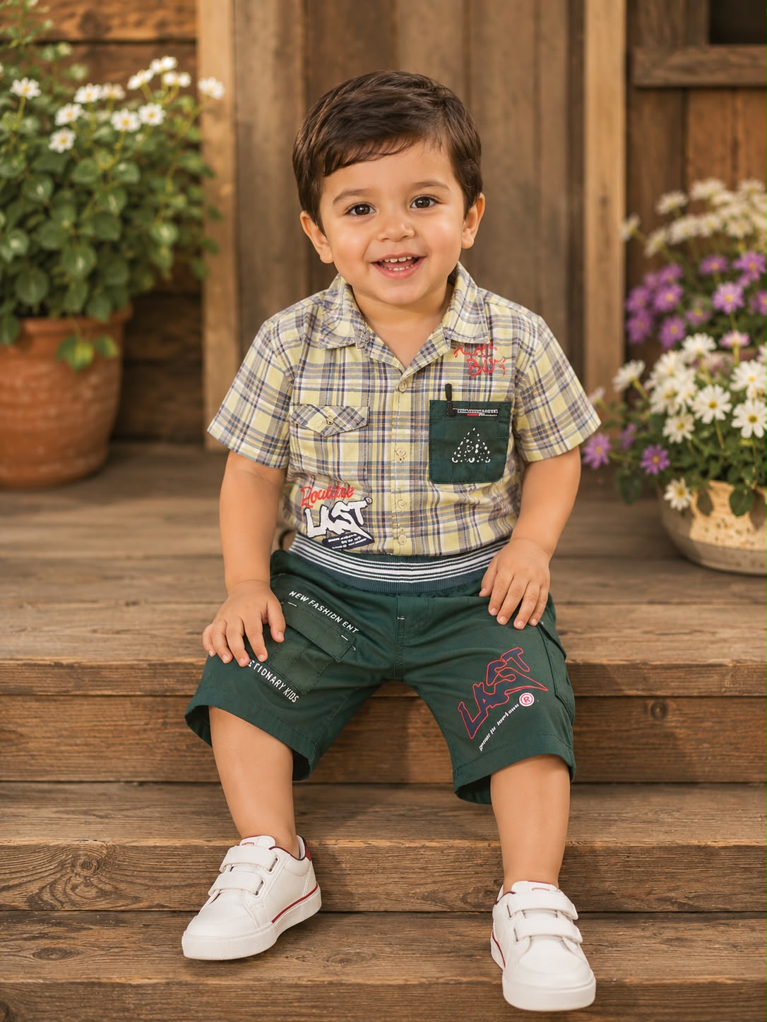 Baby Boy Casual Checked Shirt with Shorts Outfit