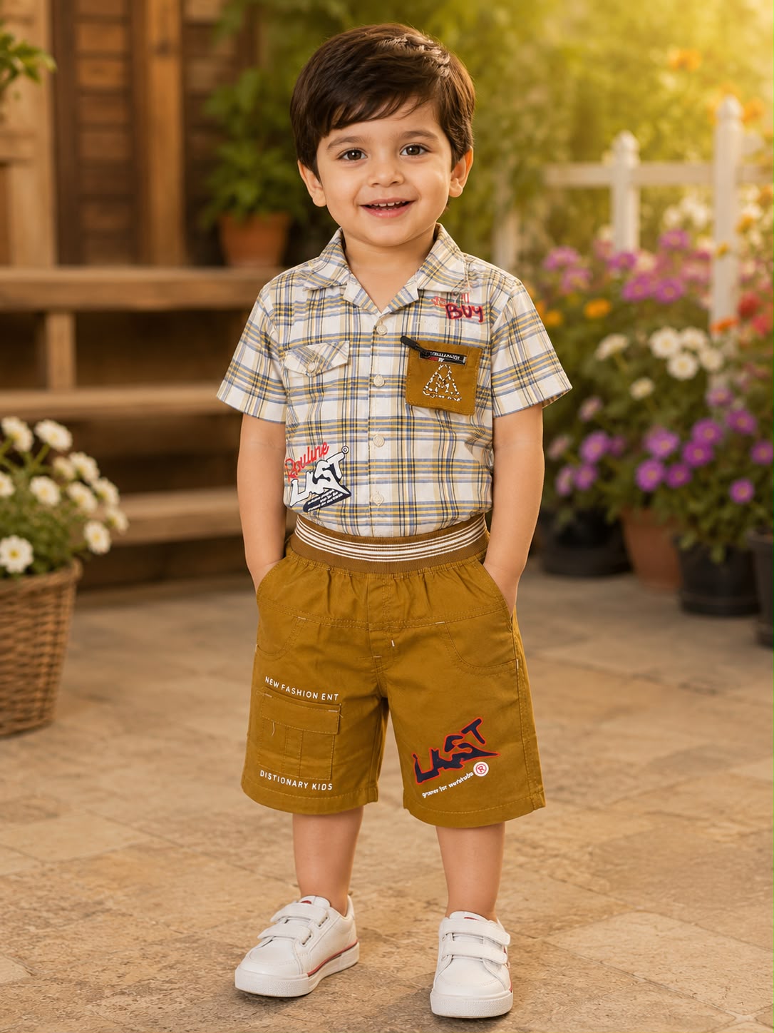 Baby Boy Casual Checked Shirt with Shorts Outfit