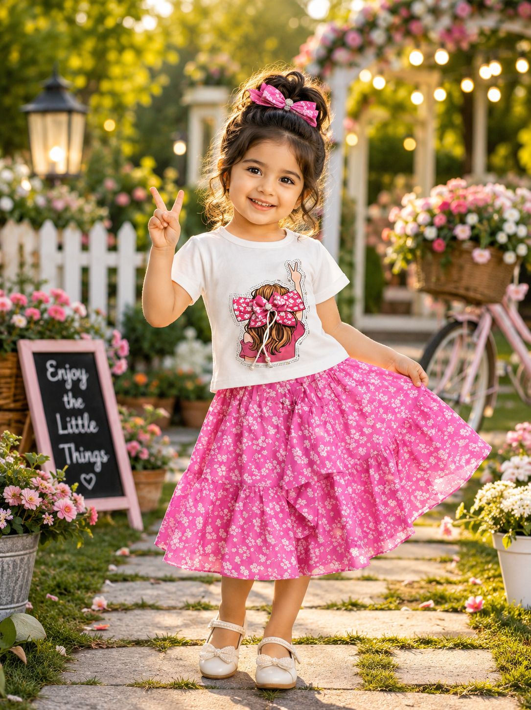 Emerald Blossom Bow Skirt Set