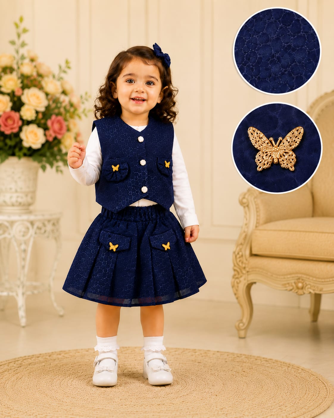 Navy Blue Butterfly Luxe Co-Ord Set