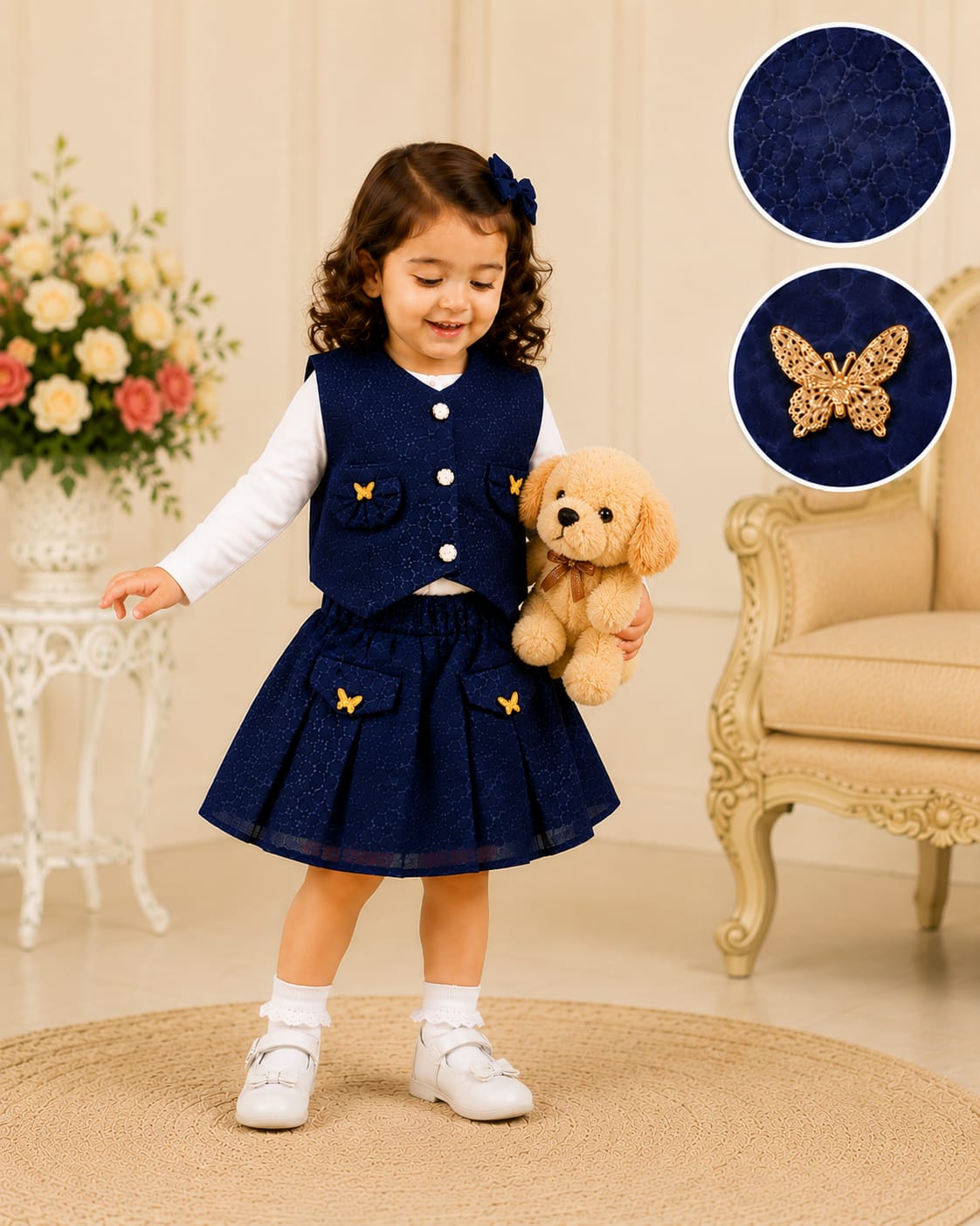 Navy Blue Butterfly Luxe Co-Ord Set