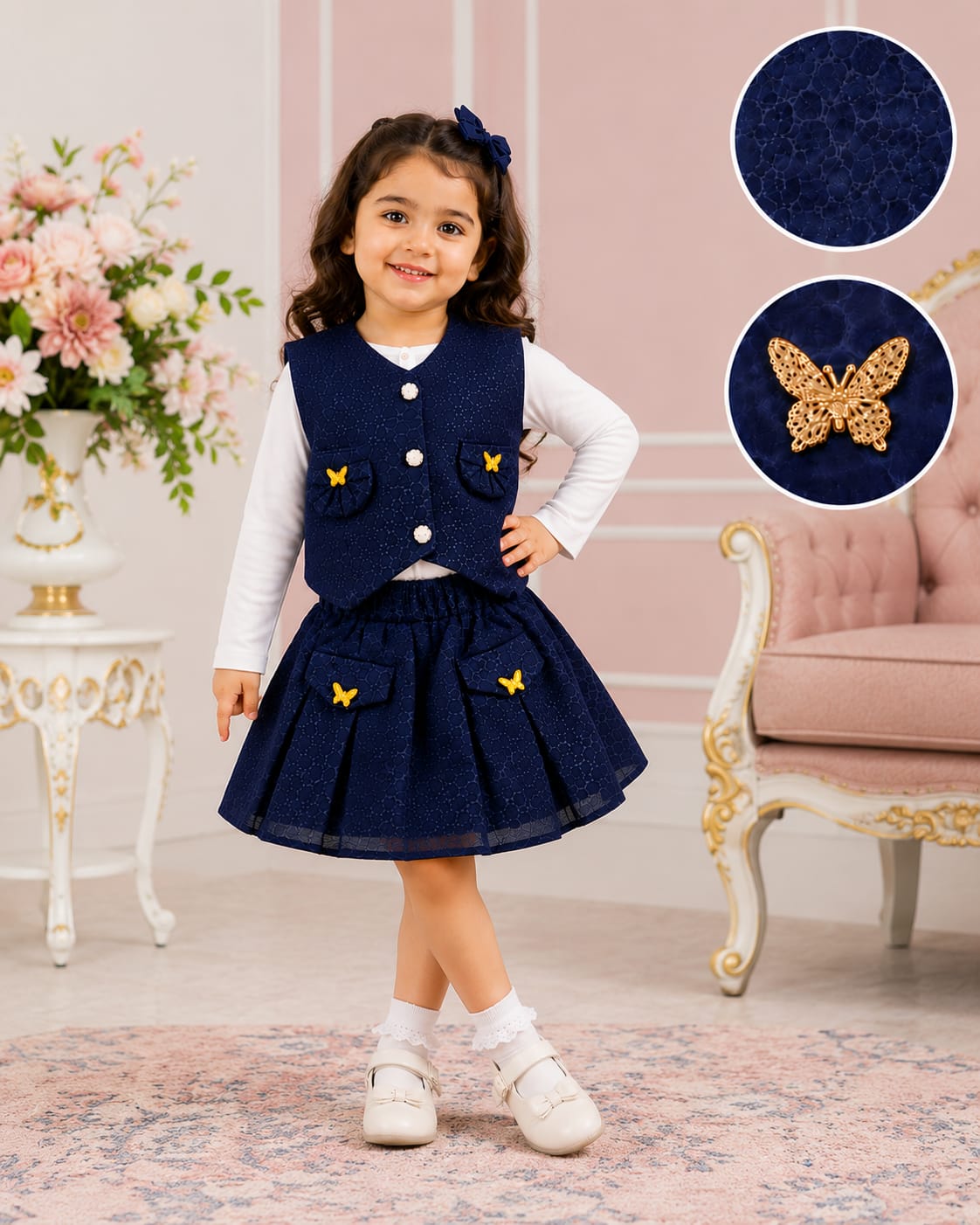 Navy Blue Butterfly Luxe Co-Ord Set